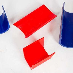 Example of red and blue urethane launders and chute liners for mining